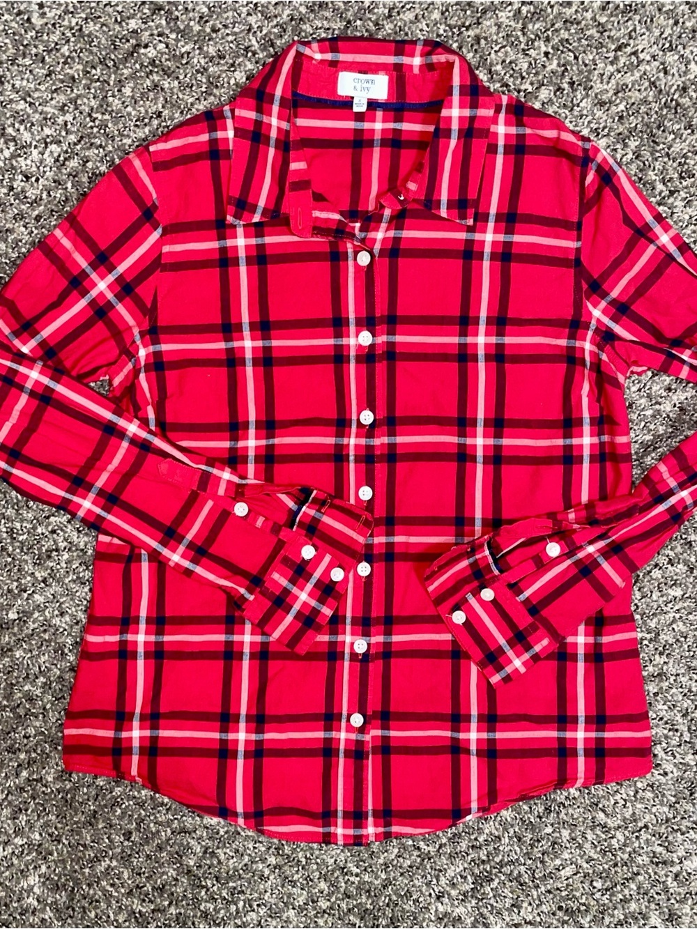 crown & ivy Red Plaid Button-Down Shirt Size Juniors Small